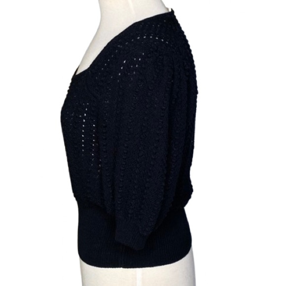 7 For All Mankind Women's Black Sweetheart Pointelle Knit Sweater Size S Boho - Picture 4 of 8